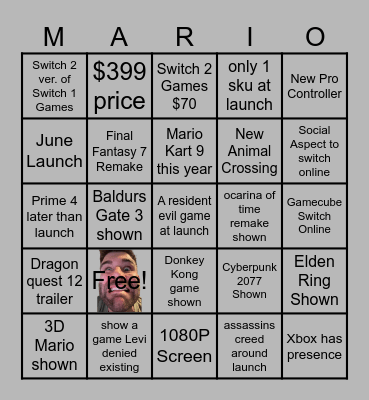 NINTENDO SWITCH 2 DIRECT CARD Bingo Card