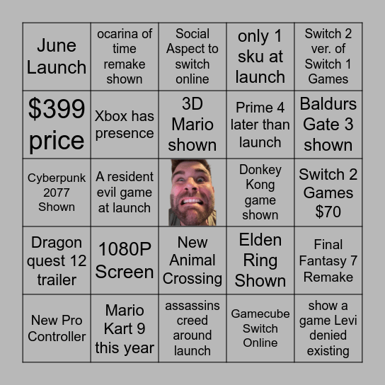 Nintendo Switch 2 Bingo Card Bingo Card