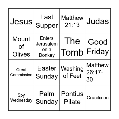 The Days of Holy Week Bingo Card