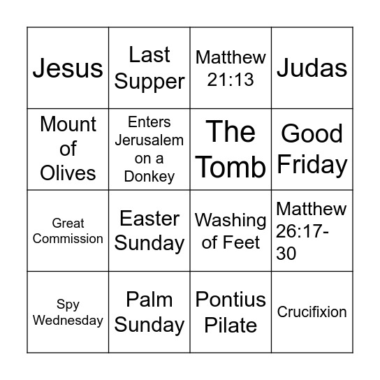 The Days of Holy Week Bingo Card