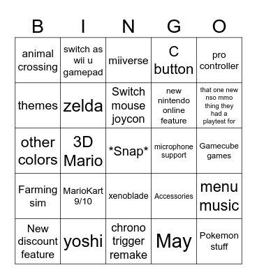 Switch 2 bingo Card