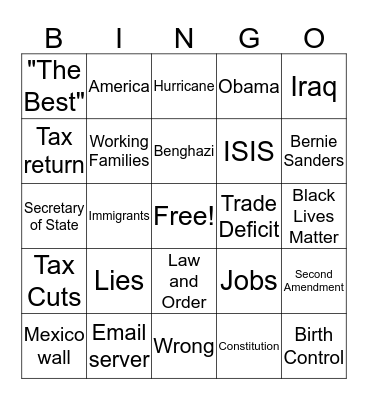 DEBATE #2 Bingo Card