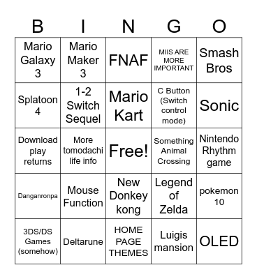 NINTENDO SWITCH 2 BINGO Card