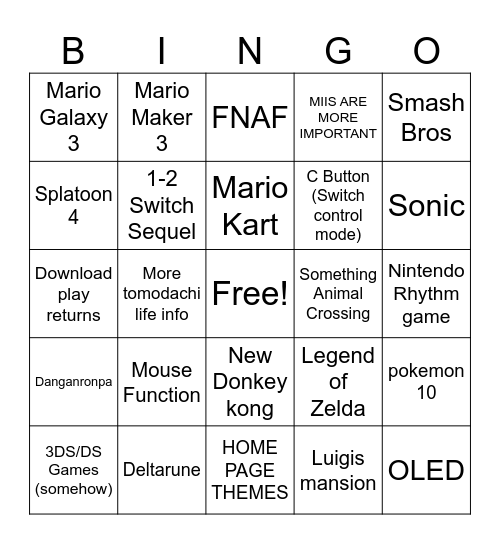 NINTENDO SWITCH 2 BINGO Card