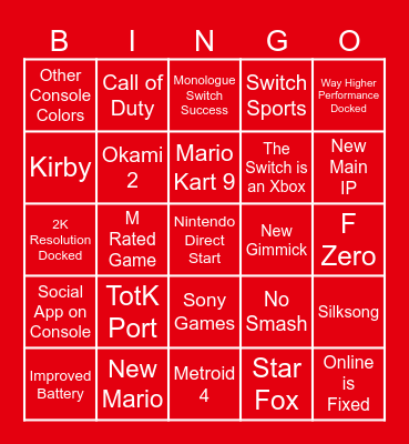 Switch 2 Direct Bingo Card