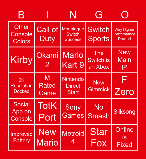 Switch 2 Direct Bingo Card