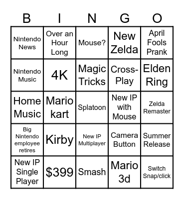 Nintendo Switch 2 Presentation Bingo Card