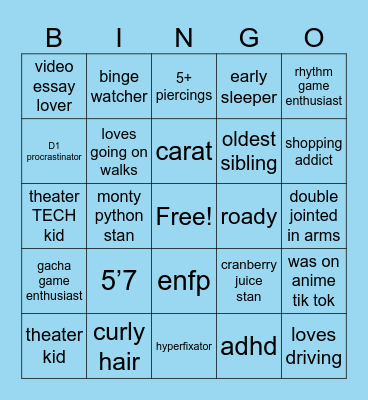 dylan bingo!!! Bingo Card