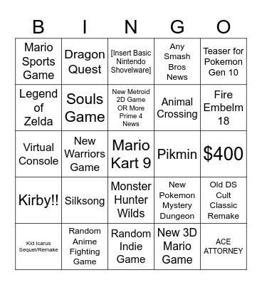 Switch 2 Direct 4/2/2025 Bingo Card