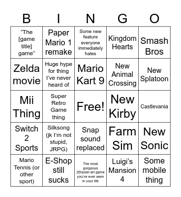 Switch 2 Direct Bingo Card