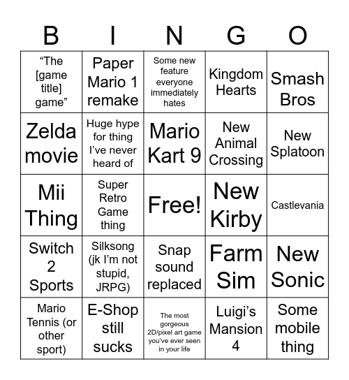 Switch 2 Direct Bingo Card