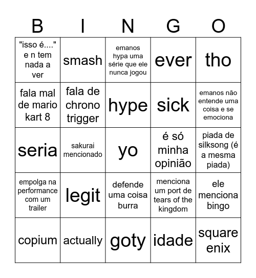 Bingo do emanos Bingo Card