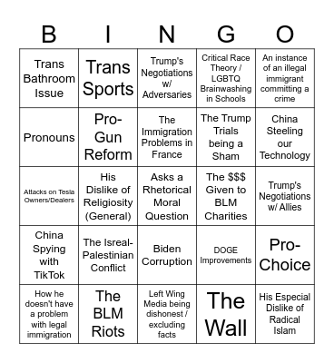 Bi-Weekly Political Talks Bingo Card