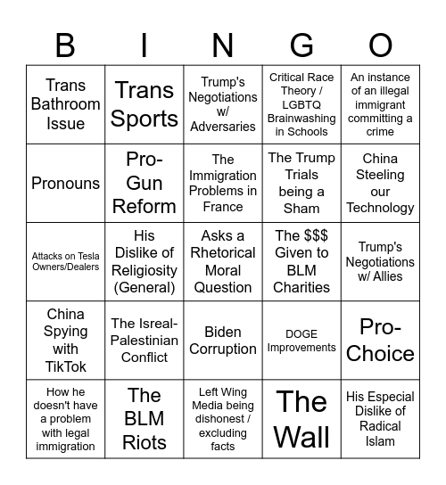 Bi-Weekly Political Talks Bingo Card