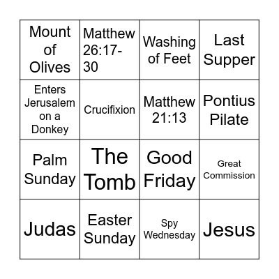 The Days of Holy Week Bingo Card