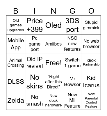 Nintendo Switch 2 Direct Bingo Card