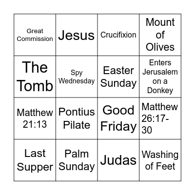 The Days of Holy Week Bingo Card