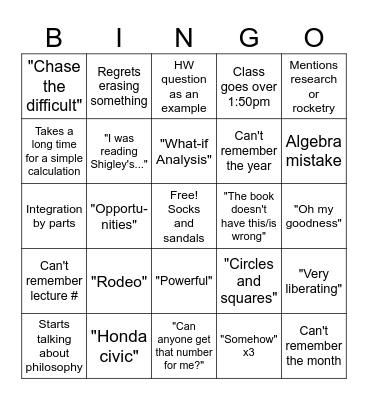 340W Bingo Card