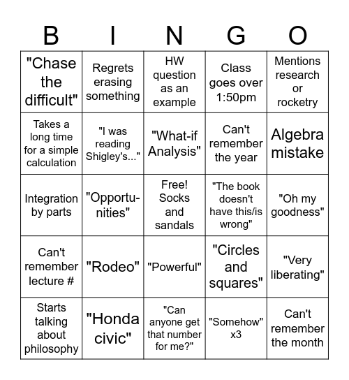 340W Bingo Card