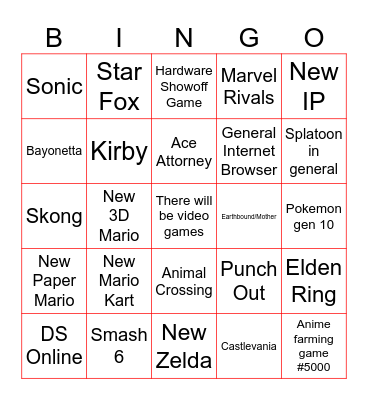 Nintendo Direct Bingo! Bingo Card