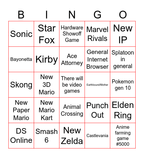 Nintendo Direct Bingo! Bingo Card