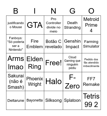 Campsmash no switch 2 Bingo Card