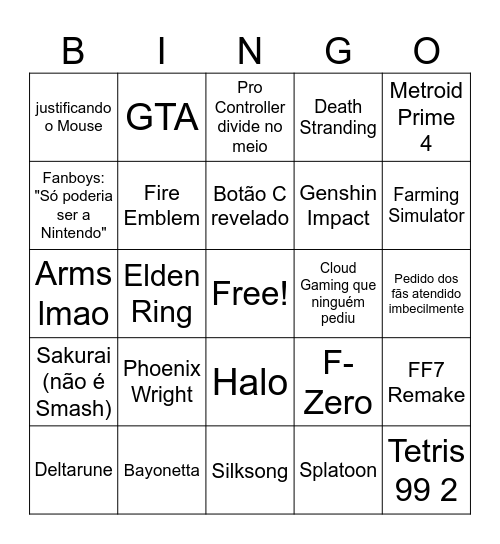 Campsmash no switch 2 Bingo Card
