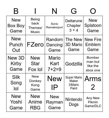 Pops Nintendo Swtich 2 Bingo Card