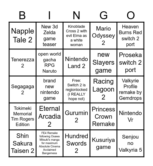 switch 2 direct april 2 2025 Bingo Card