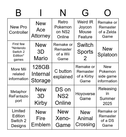 Untitled Bingo Card