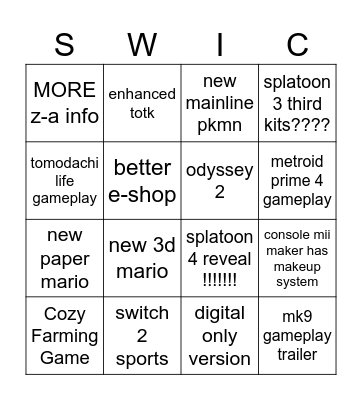 epic switch 2 direct bingo Card