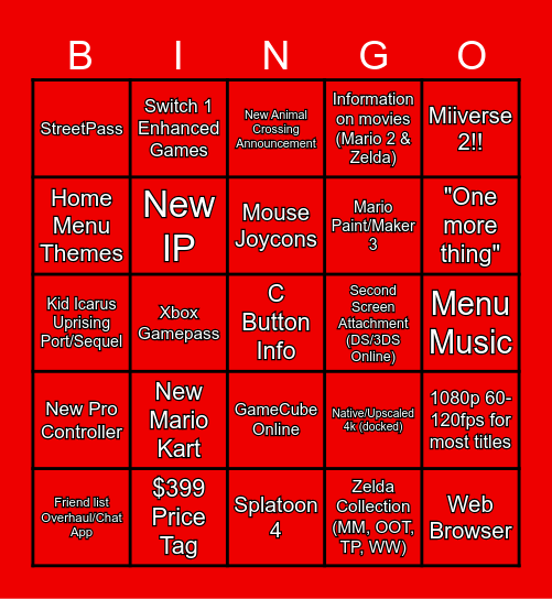 Switch 2 Direct Bingo Card