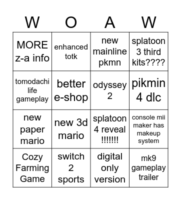 epic switch 2 direct bingo Card
