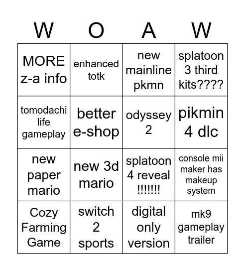 epic switch 2 direct bingo Card