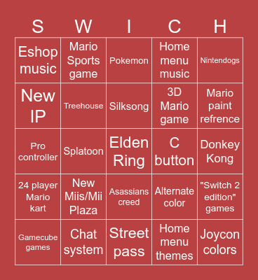 Nintendo Direct Bingo :D Bingo Card