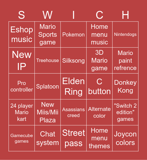 Nintendo Direct Bingo :D Bingo Card