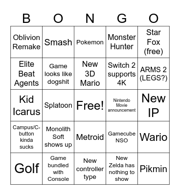 Switch 2 Direct Bingo Card