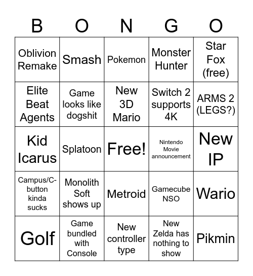 Switch 2 Direct Bingo Card