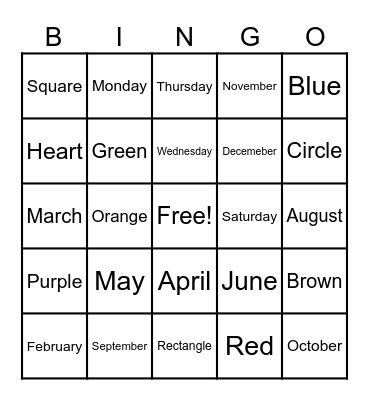 bingo for school Bingo Card