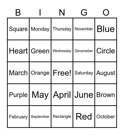 bingo for school Bingo Card
