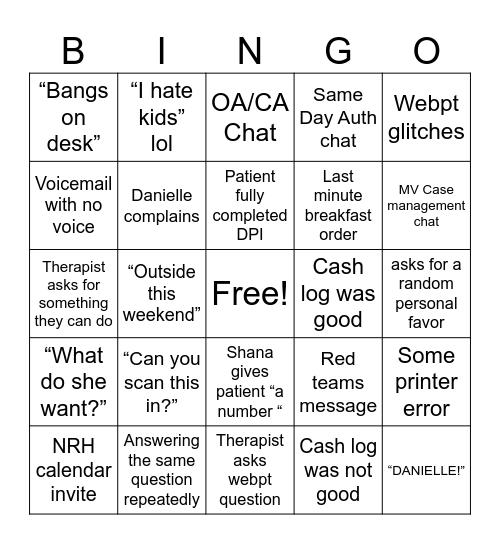 ADMIN BINGO Card