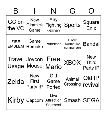 Switch 2 Direct Bingo Card