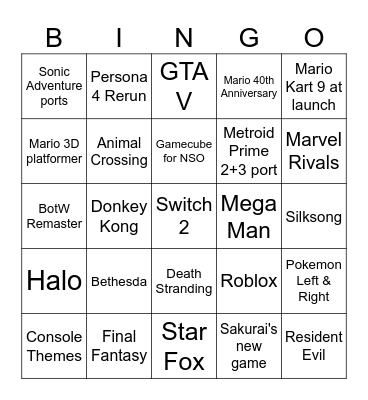 Switch 2 port Bingo Card