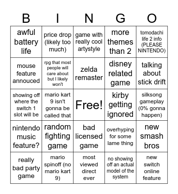 switch 2 direct Bingo Card