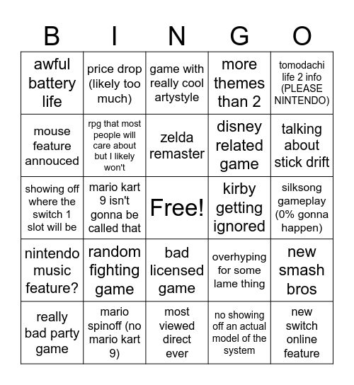 switch 2 direct Bingo Card