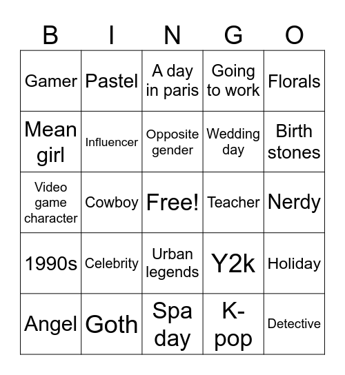 Dress to impress Bingo Card