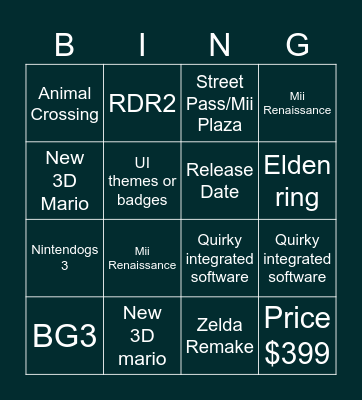 Self Indulgent Direct Bingo Card
