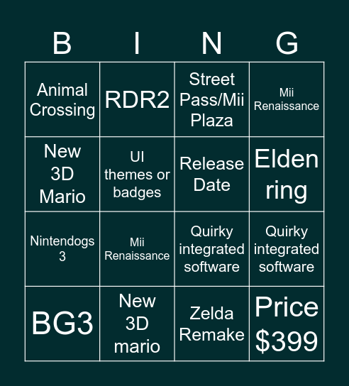 Self Indulgent Direct Bingo Card