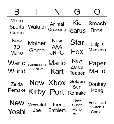 Switch 2 Bingo Card