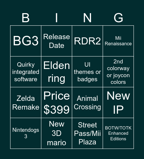 Self Indulgent Direct Bingo Card